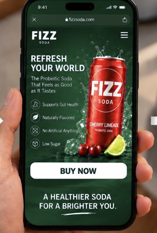Fizz Soda landing page on a phone